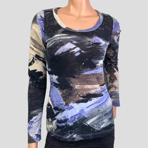Karen Kane Women’s Abstract Splatter& Brush Strokes Sparkles Mesh Top Sz. S Y2K - Picture 11 of 15